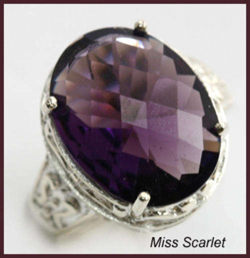 STERLING SILVER SIMULATED AMETHYST LADIES RING - FULLY HALLMARKED 925