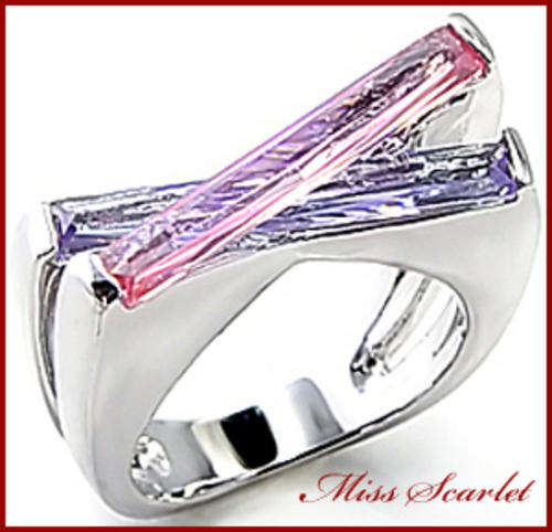 18K WHITE GOLD PLATED MULTI COLOURED STONE RING
