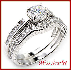 Elegant Antique Inspired Simulated Diamond Wedding Ring Set - SIZE 10