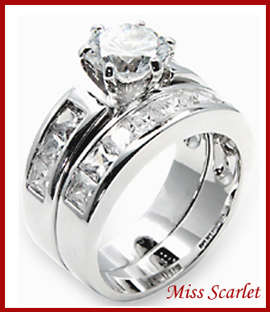 BEAUTIFUL SIMULATED DIAMOND WEDDING RING SET - SIZE 10