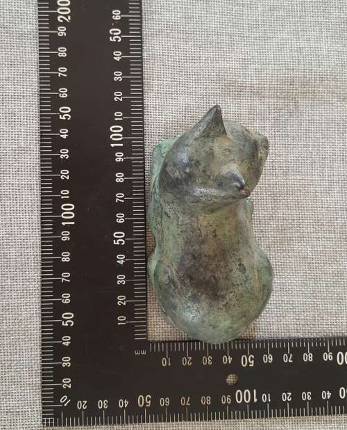 VERDIGRIS BRASS CAT PAPERWEIGHT / ORNAMENT