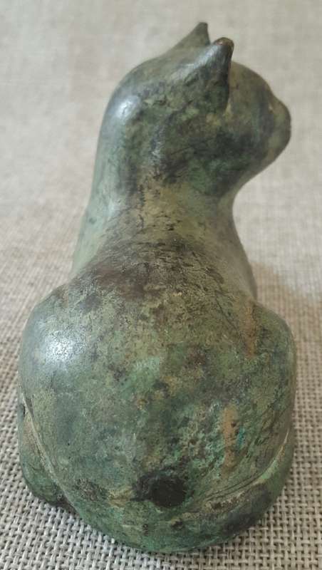 VERDIGRIS BRASS CAT PAPERWEIGHT / ORNAMENT