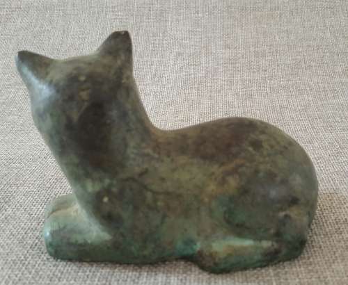 VERDIGRIS BRASS CAT PAPERWEIGHT / ORNAMENT