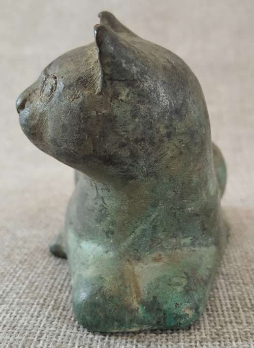 VERDIGRIS BRASS CAT PAPERWEIGHT / ORNAMENT