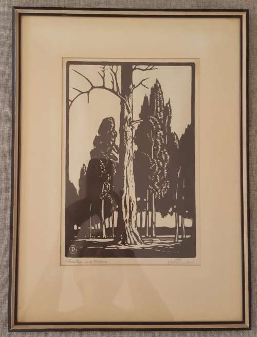 Jacob Hendrik Pierneef (1886-1957) Print of the original linocut  Treestem & Firtrees