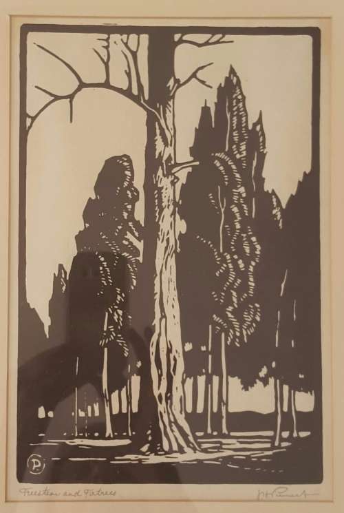 Jacob Hendrik Pierneef (1886-1957) Print of the original linocut  Treestem & Firtrees