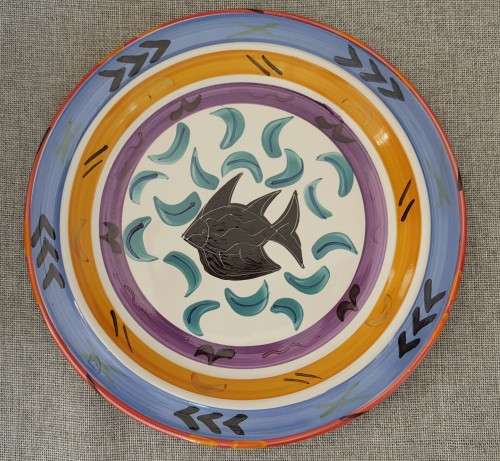 CLEMENTINA VAN DER WALT CERAMIC STUDIO PLATE - "AFRICAN CAFE" - BRIGHT