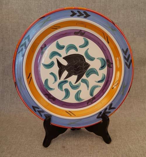 CLEMENTINA VAN DER WALT CERAMIC STUDIO PLATE - "AFRICAN CAFE" - BRIGHT