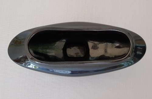 MID-CENTURY MODERN SOUTH AFRICAN STUDIO POTTERY, UNUSUAL  SHAPE GLOSSY BLACK  VASE
