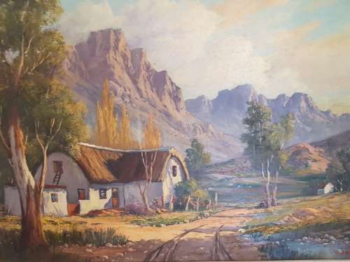 Original J L Faure (SA 20th C) Oil on Board Mountainous Landscape