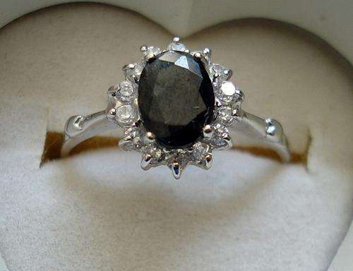 14K SOLID WHITE GOLD MIDNIGHT BLUE SAPPHIRE AND WHITE TOPAZ RING