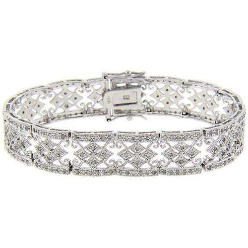 CERTIFIED GENUINE DIAMOND FILIGREE DESIGNER STERLING SILVER BRACELET. 1.200CTS ! VALUE: R14'656.00