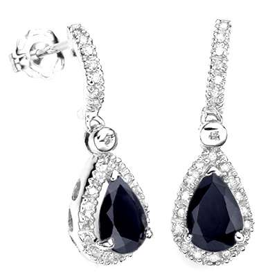ELEGANT 10K SOLID WHITE GOLD SAPPHIRE AND DIAMOND EARRINGS 2.040CTCTS VALUE : R18'667.00