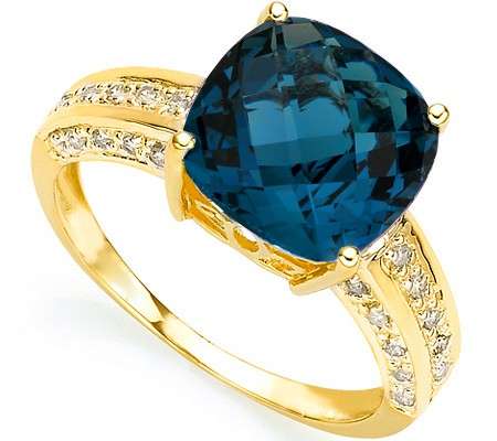 STUNNING 10k SOLID YELLOW GOLD LONDON BLUE TOPAZ AND DIAMOND RING 4.900CTS ERV: R20'211.00