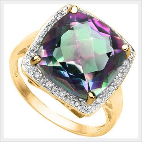 GORGEOUS 10K SOLID YELLOW GOLD MYSTIC TOPAZ AND DIAMOND RING! 7.000CTS VALUE : R18'881.00
