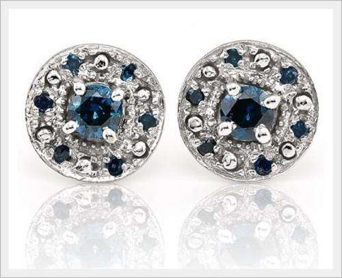 STRIKING  10K SOLID WHITE GOLD BLUE DIAMOND EARRINGS! 0.650CTS  VALUE : R22'213.00