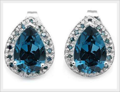 *I.S.* STRIKING  10K SOLID WHITE GOLD TOPAZ AND  BLUE DIAMOND EARRINGS! 2.950CTS  VALUE : R19'212.00