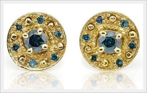 STRIKING 10K SOLID YELLOW GOLD BLUE DIAMOND EARRINGS! 0.650CTS VALUE : R22'213.00