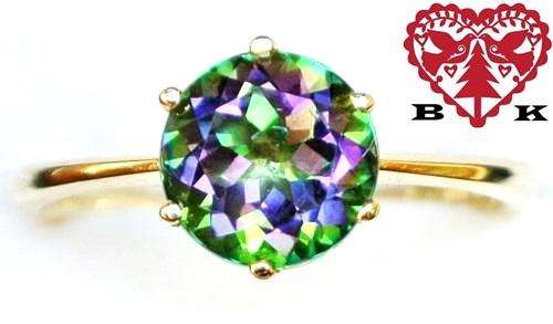 14k Solid Yellow Gold Mystic topaz "The Camelot"  Solitaire ring. 2.200CTS - Made to order