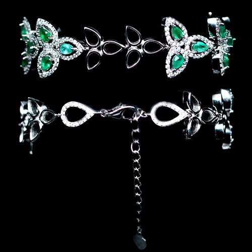 Luxury  14k White  gold Plated 925 Sterling Silver Emerald and Cz Bracelet.