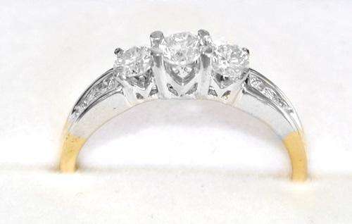 18k Solid White and Yellow Gold Designer Trilogy engagement ring 0.830cts