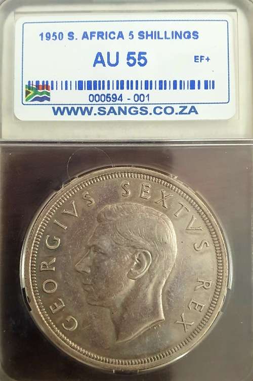 SA 1950 SILVER 5 SHILLINGS GRADED AU55