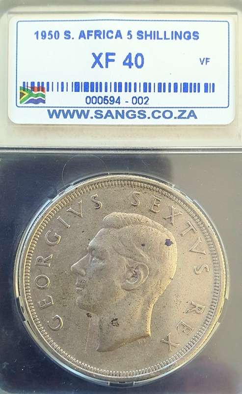 SA 1950 SILVER 5 SHILLINGS XF40 GRADE