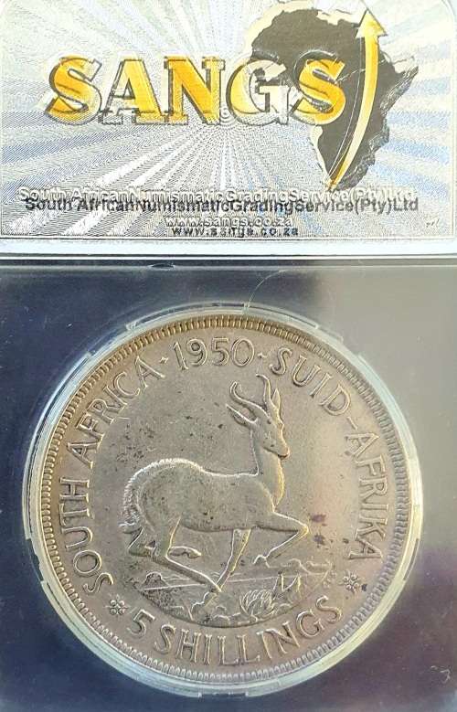SA 1950 SILVER 5 SHILLINGS XF40 GRADE