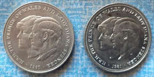 FIVE commemorative coins:  Charles and Diana wedding x 2, Queen Mother`s 80th birthday x 3