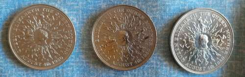 FIVE commemorative coins:  Charles and Diana wedding x 2, Queen Mother`s 80th birthday x 3