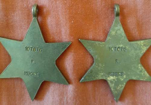 WW2 two full-sized ITALY & AFRICA STARS, R.MOORE