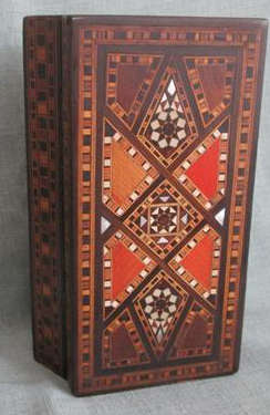 RECTANGULAR SHAPED,   WOODEN ORIENTAL BOX WITH FINE BONE, MOTHER OF PEARL AND WOODEN INLAY WORK