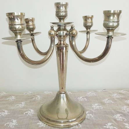 ANTIQUE / VINTAGE ? SILVER PLATED CHANDELIER FOR 5 CANDLES, HEAVY QUALITY ITEM,