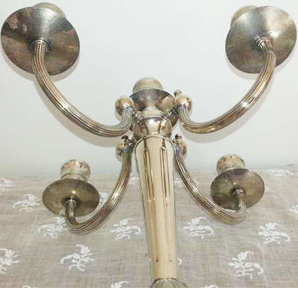 ANTIQUE / VINTAGE ? SILVER PLATED CHANDELIER FOR 5 CANDLES, HEAVY QUALITY ITEM,