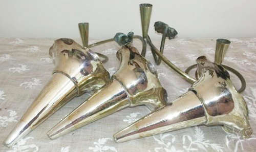 ATTRACTIVE VINTAGE / ANTIQUE ART DECO LOOKING,  TABLE CENTRE SILVER PLATED, EPERGNE WITH 3 FLUTES