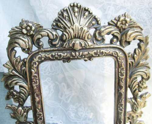 HEAVY QUALITY, ORNATE SOLID BRASS  ANTIQUE ?  PHOTO FRAME WITH GLASS.