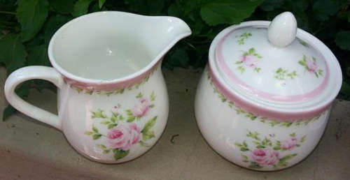 OH !! SO PRETTY.....TEA FOR ONE TEAPOT, CUP & SAUCER COMBINATION WITH MATCHING MILK AND SUGAR