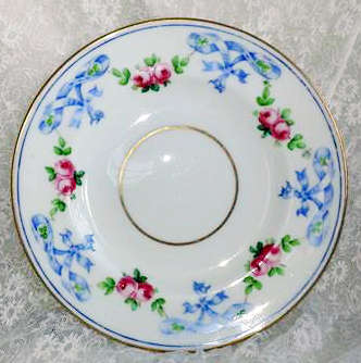 1945 BOHEMIAN, AUSTRIAN FINE PORCELAIN PLATE,  HAND PAINTED ROSES,AND BLUE RIBBON TRANSFER