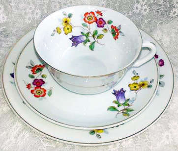 VINTAGE 1945  TRIO, HAND PAINTED PORCELAIN, EPIAG, CZECHOSLOVAKIA, FLORAL DESIGN