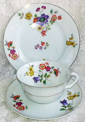 VINTAGE 1945  TRIO, HAND PAINTED PORCELAIN, EPIAG, CZECHOSLOVAKIA, FLORAL DESIGN