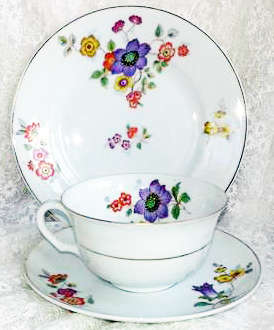 VINTAGE 1945  TRIO, HAND PAINTED PORCELAIN, EPIAG, CZECHOSLOVAKIA, FLORAL DESIGN
