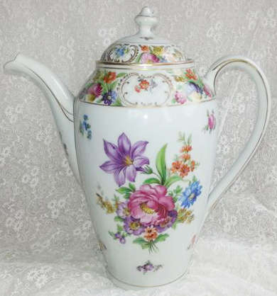 1932 -  1944  STUNNING AND BEAUTIFULLY HAND PAINTED SCHUMANN DRESDEN COFFEE POT, 1932-1944