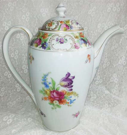 1932 -  1944  STUNNING AND BEAUTIFULLY HAND PAINTED SCHUMANN DRESDEN COFFEE POT, 1932-1944
