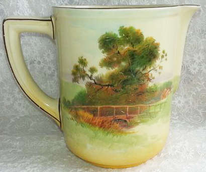 VINTAGE ROYAL DOULTON HAND PAINTED MILK JUG, COUNTRY SIDE THATCHED COTTAGE