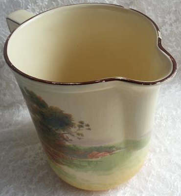 VINTAGE ROYAL DOULTON HAND PAINTED MILK JUG, COUNTRY SIDE THATCHED COTTAGE