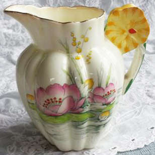 RARE !!!   COLLECTORS DISPLAY  1913-1920 HAND PAINTED,  DBL.FLOWER HANDLE, PARAGON WATER LILY DESIGN