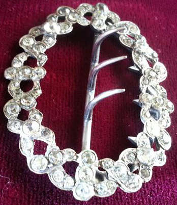ANTIQUE 1920s APPROX UNMARKED SILVER LADIES BELT BUCKLE SET WITH SPARKLING DIAMANTE