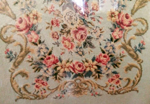 MY CHRISTMAS GIFT TO YOU !!!!!   LARGE CARVED WOODEN FIRESCREEN, FLORAL TAPESTRY