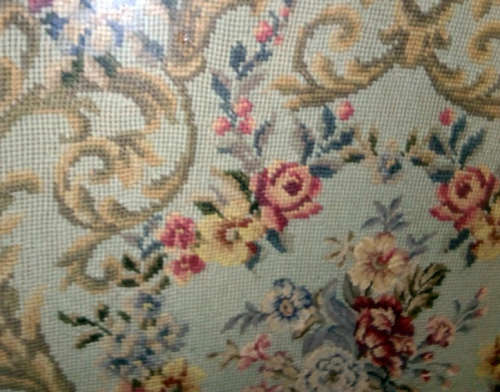 MY CHRISTMAS GIFT TO YOU !!!!!   LARGE CARVED WOODEN FIRESCREEN, FLORAL TAPESTRY