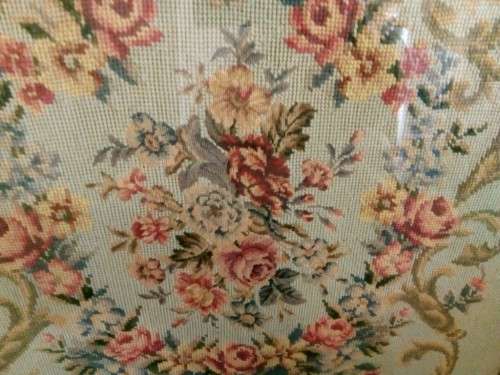 MY CHRISTMAS GIFT TO YOU !!!!!   LARGE CARVED WOODEN FIRESCREEN, FLORAL TAPESTRY